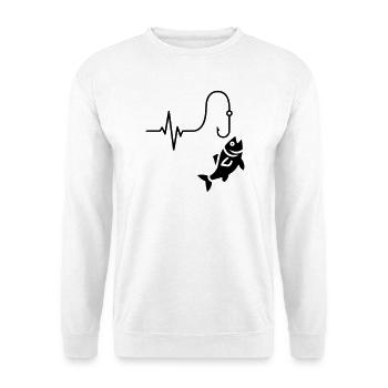 Herzschlag Angeln Fisch Silhouette - Unisex Pullover - Weiß - Vorne