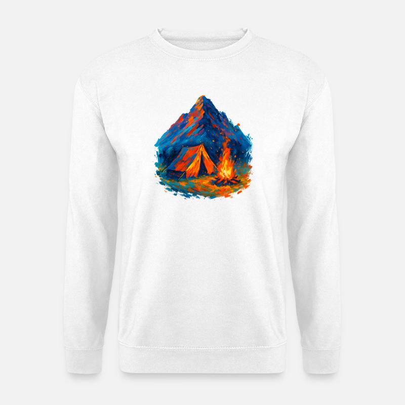 Bergzelt im Flammenmeer - Unisex Pullover - Weiß