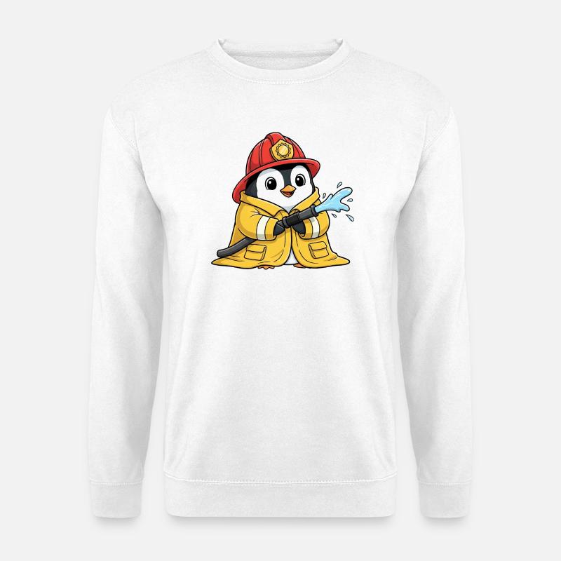 Molliger Pinguin Feuerwehrmann Freiwillige  - Unisex Pullover - Weiß