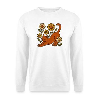 Orangene Katze zwischen Gartendaisies - Unisex Pullover - Weiß - Vorne
