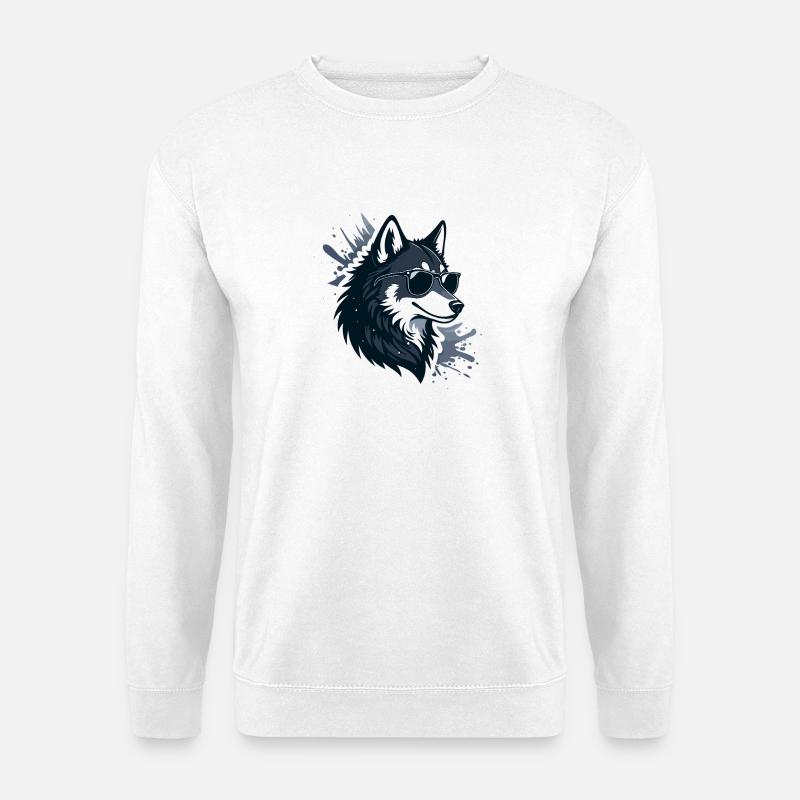Wolf-Sonnenbrillen-Splash - Unisex Pullover - Weiß