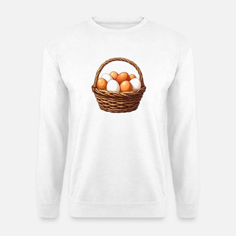 Korb mit braunen und weißen Eiern - Unisex Pullover - Weiß