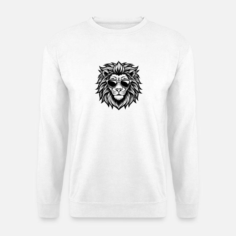 Löwe mit Sonnenbrille - Unisex Pullover - Weiß