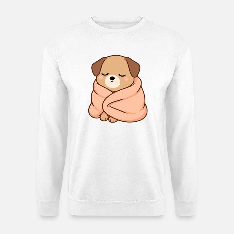 Schlafender Hund in Kuscheldecke - Unisex Pullover - Weiß