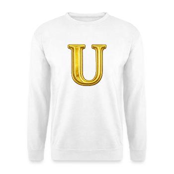 Goldenes U Monogramm - Unisex Pullover - Weiß - Vorne - Alina (178cm) & Michal (187cm)
