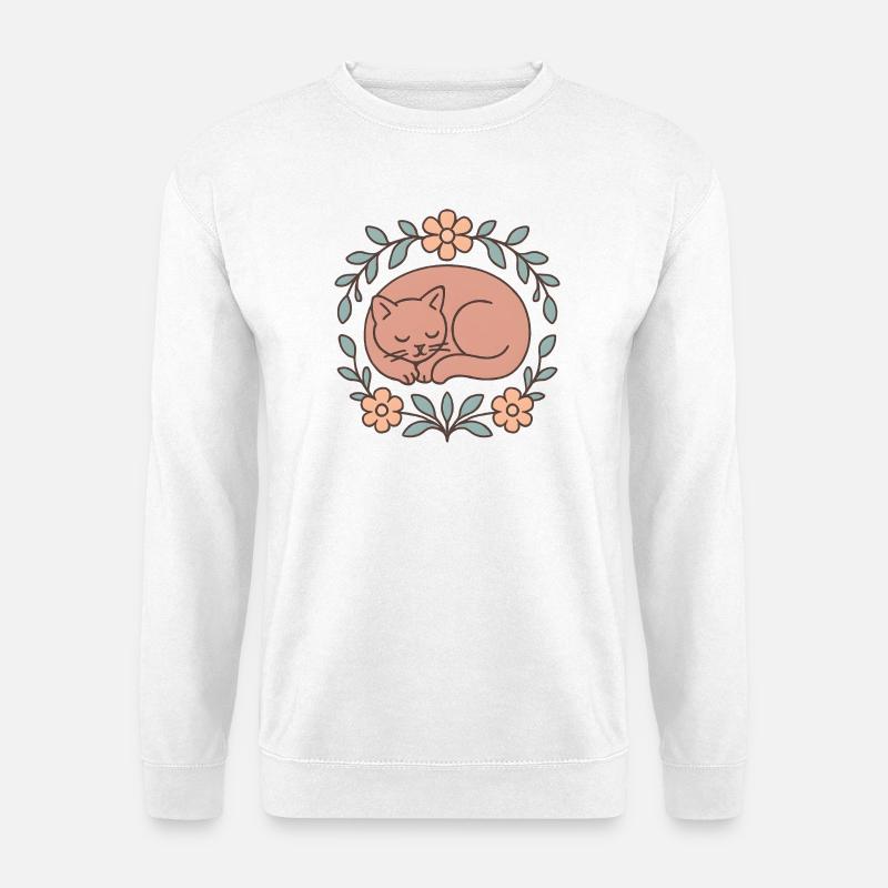 Samtpfote im Blütenkranz - Unisex Pullover - Weiß