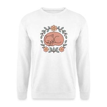 Sleeping cat in a circle of flowers - Unisex Sweatshirt - white - Front