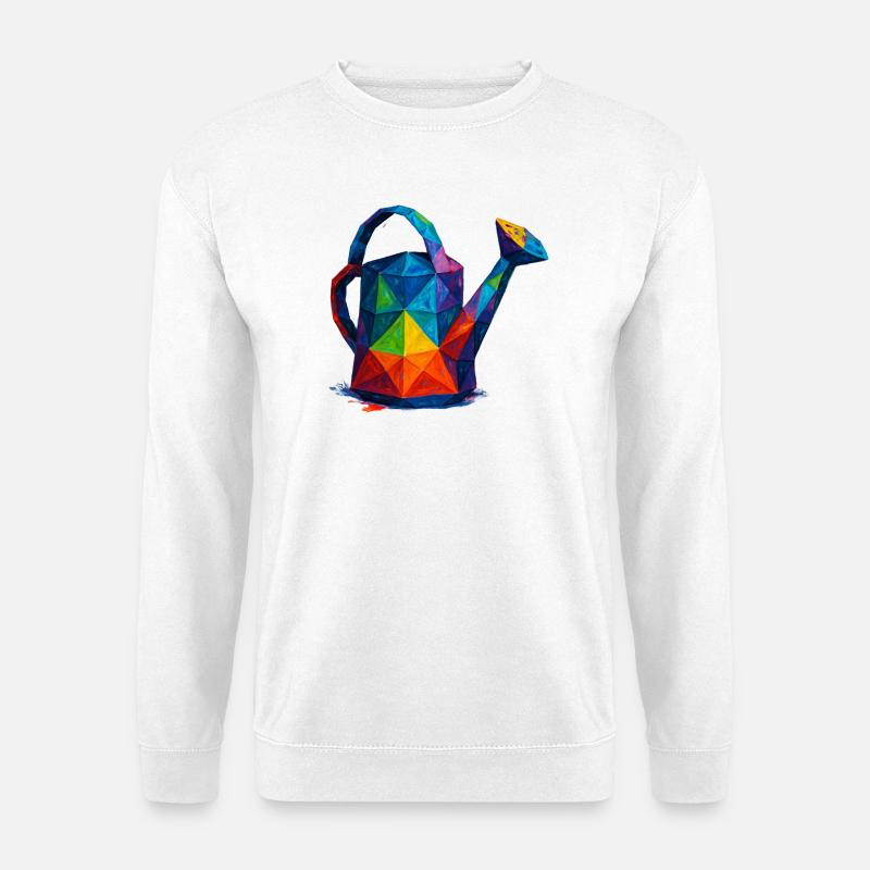 Geometrische Gießkanne – Low-Poly-Gartendesign - Unisex Pullover - Weiß