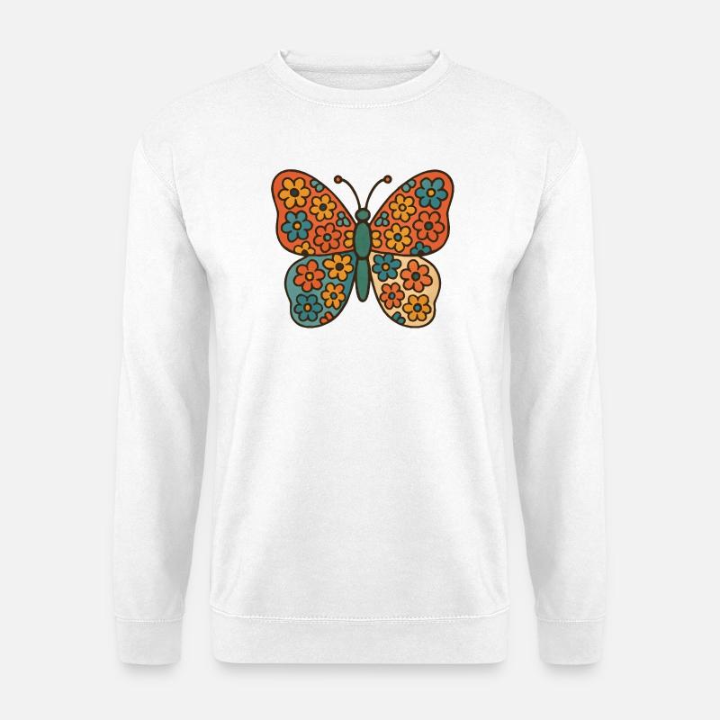 Schmetterling mit Blumenmuster - Unisex Pullover - Weiß
