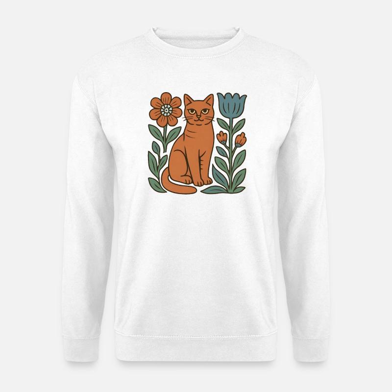 Cat folk with floral frame - Unisex Sweatshirt - white