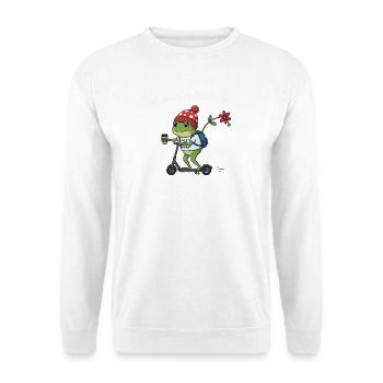 Frosch auf Roller — Überdenken - Unisex Pullover - Weiß - Vorne