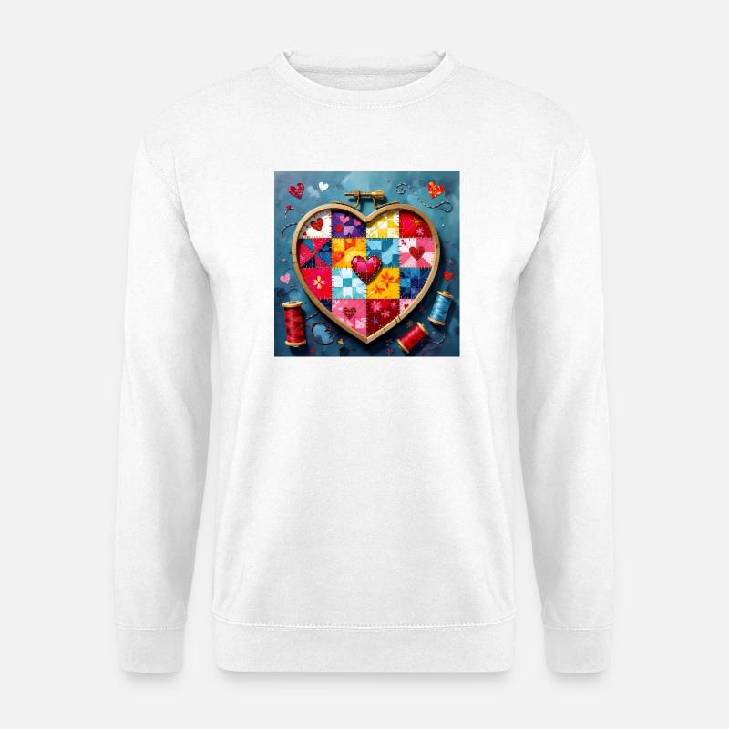 Patchwork Herz Quiltkunst - Unisex Pullover - Weiß