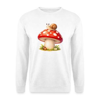 Fliegenpilz mit Schnecke Niedliches Wald Motiv - Unisex Pullover - Weiß - Vorne - Alina (178cm) & Michal (187cm)
