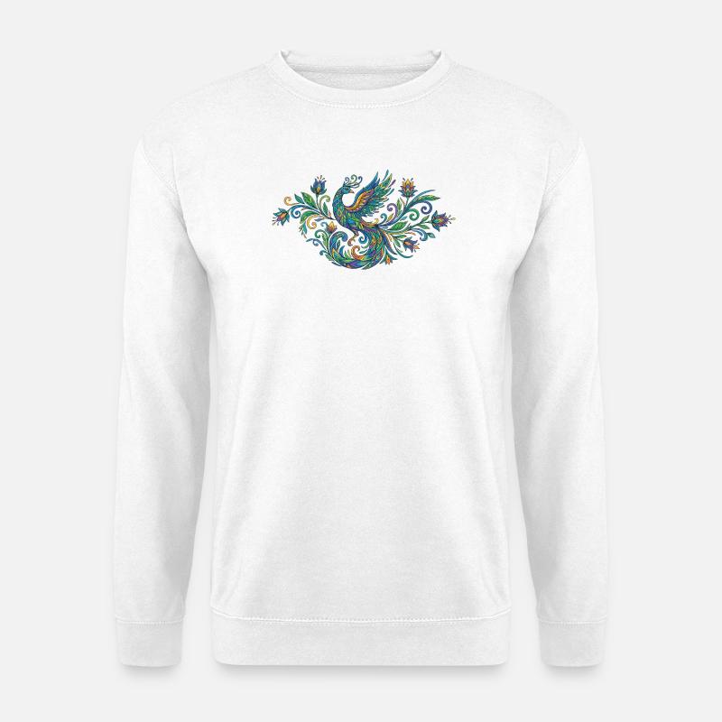 Bunter Pfau Phönix im Jugendstil - Unisex Pullover - Weiß