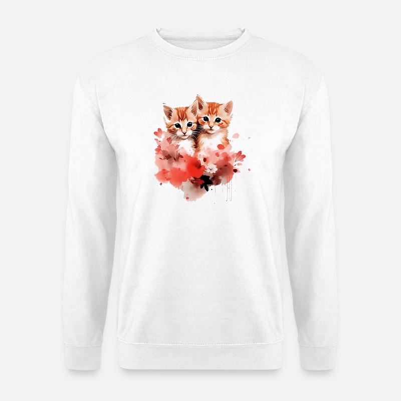 Wasserfarbene Kätzchen Duo Blüten - Unisex Pullover - Weiß