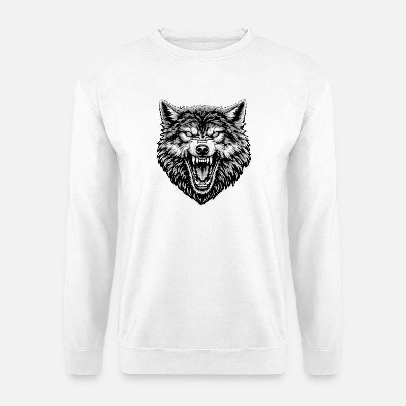 Black White Wolf Head - Unisex Sweatshirt - white