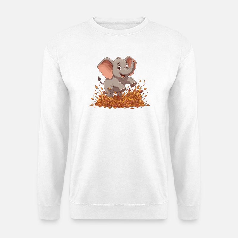Fröhlicher Elefant im Herbstlaub - Unisex Pullover - Weiß