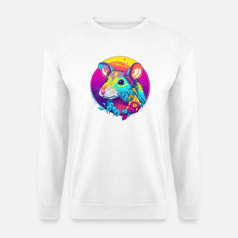 Psychedelische Neonratte mit Blüten - Unisex Pullover - Weiß