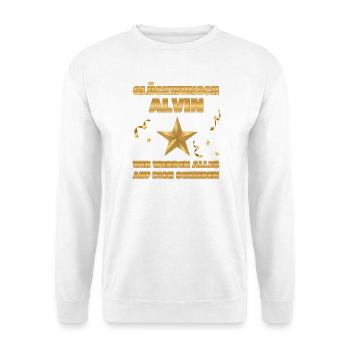 Abschiedsgeschenk Alvin - Unisex Pullover - Weiß - Vorne - Alina (178cm) & Michal (187cm)