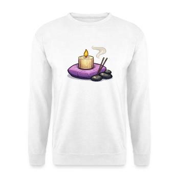 Zen-Kerze auf Purpurkissen - Unisex Pullover - Weiß - Vorne