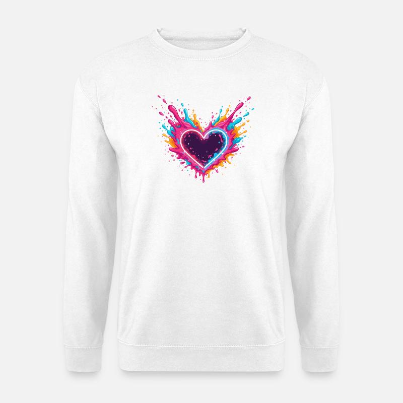 Bunte Herzspritzer Liebe - Unisex Pullover - Weiß