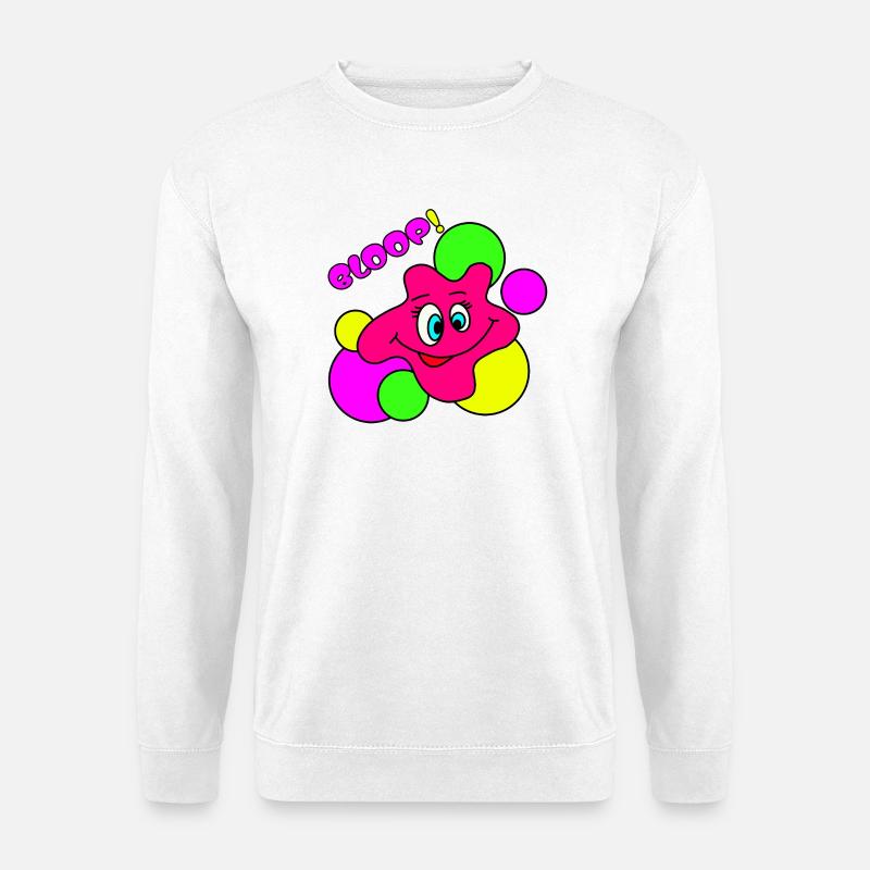BLOOP! Lustiger Neon Pop-Art Klecks-Charakter - Unisex Pullover - Weiß