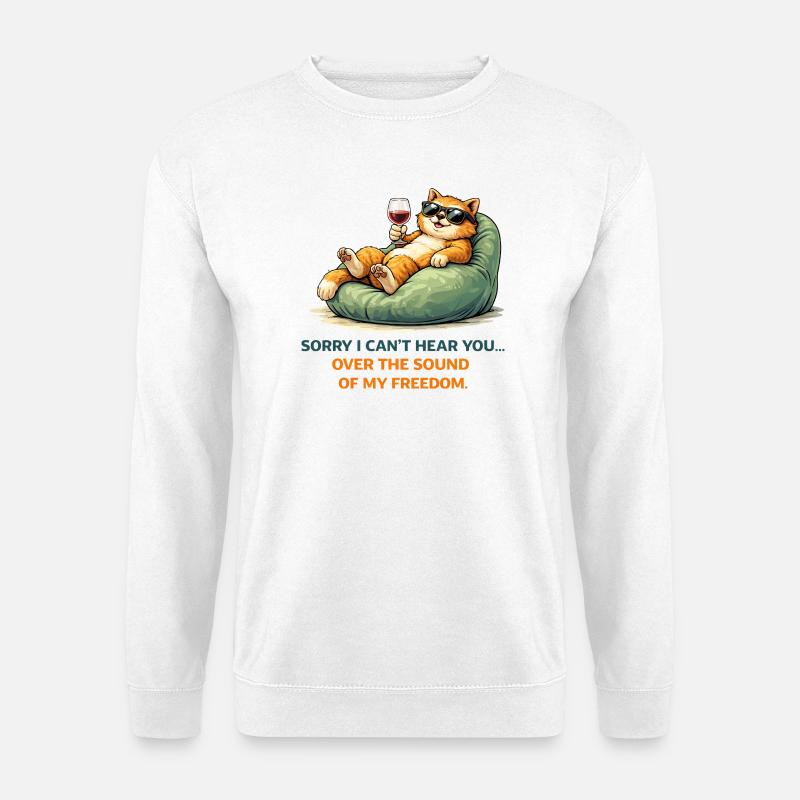 Entspanntes Katzenwein-Meme - Unisex Pullover - Weiß