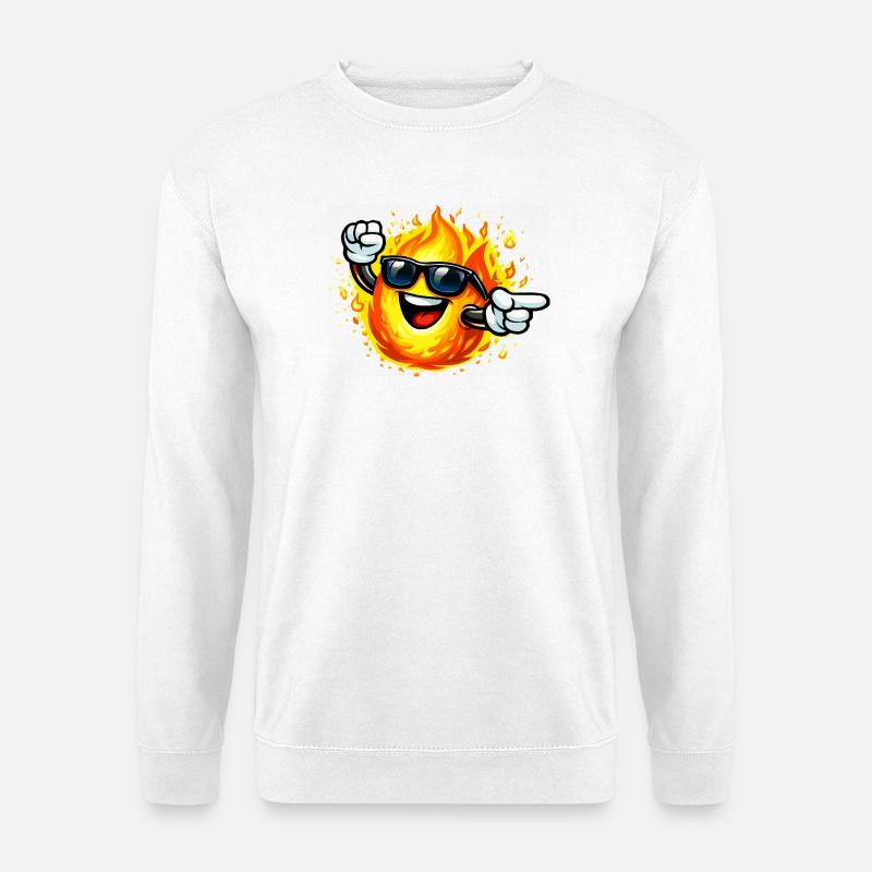 Feuer-Emoticon mit Sonnenbrille - Unisex Pullover - Weiß