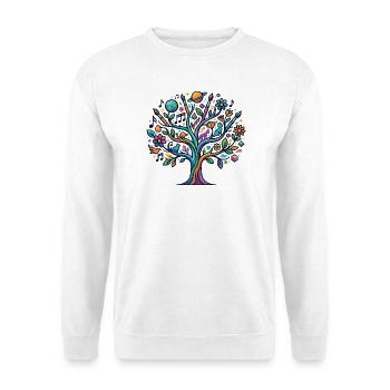 Bunter Lebensbaum Musik Kunst Natur Astro Hobbies - Unisex Pullover - Weiß - Vorne
