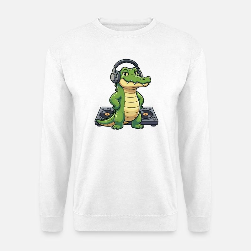 Kroko DJ mit Kopfhörern - Unisex Pullover - Weiß