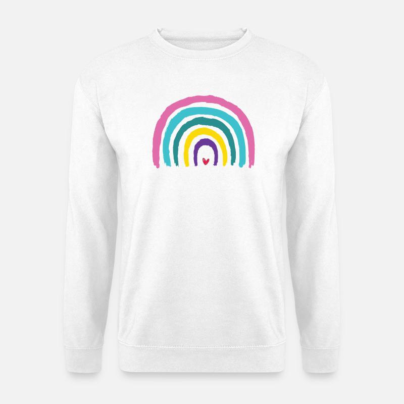 Regenbogen mit Herz Farben der 90er  - Unisex Pullover - Weiß