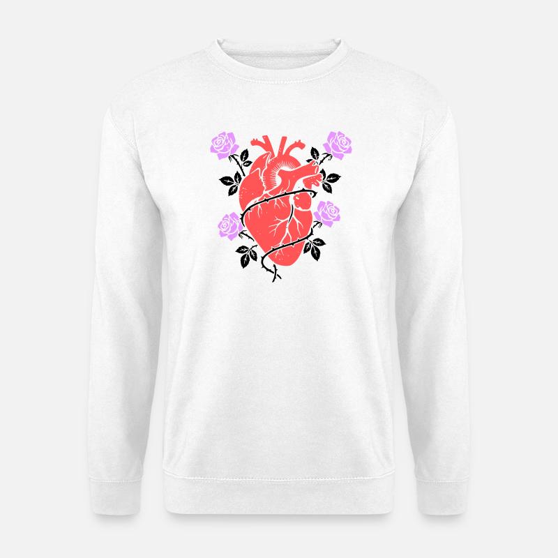Anatomisches Herz Rosen Bunt - Unisex Pullover - Weiß