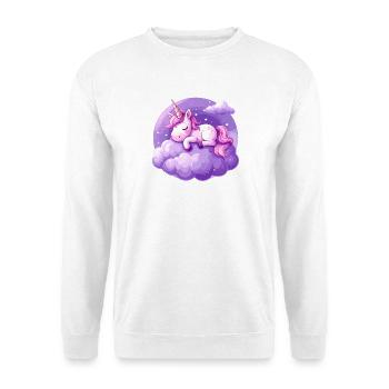 Rosa Einhorn schläft auf einer lila Wolke - Unisex Pullover - Weiß - Vorne