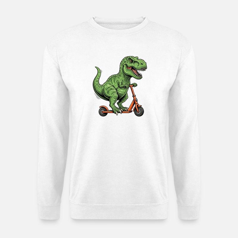 Dinosaurier-T-Rex auf dem Roller - Unisex Pullover - Weiß