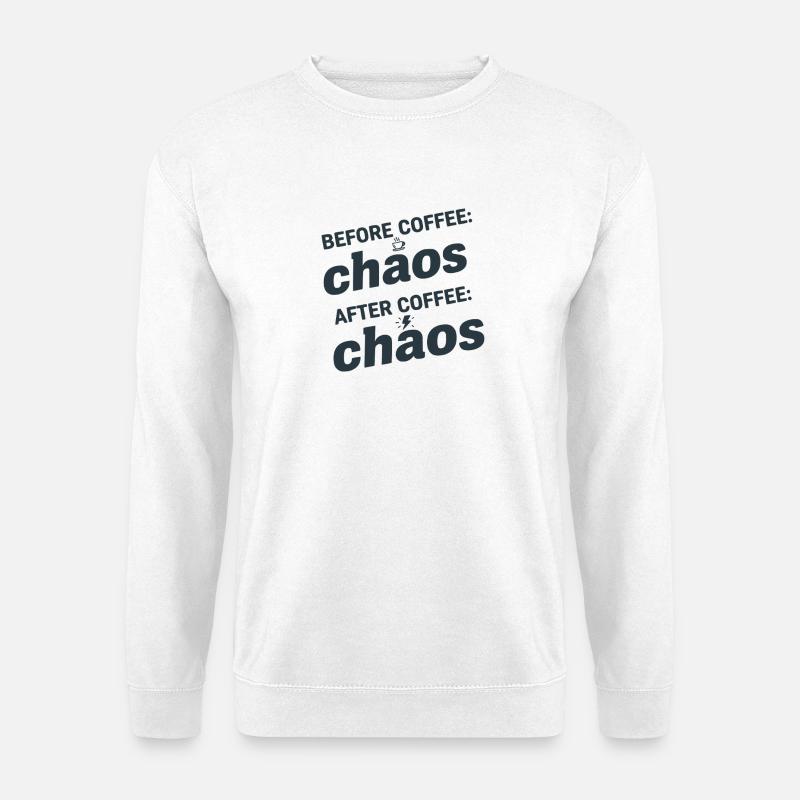 Vor und nach dem Kaffee-Chaos - Unisex Pullover - Weiß