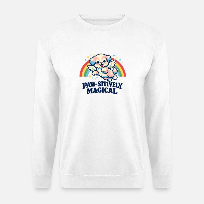 Pfotenartig magischer niedlicher Welpenregenbogen - Unisex Pullover - Weiß