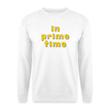 In Prime Time Retro 3D Typografie - Unisex Pullover - Weiß - Vorne - Alina (178cm) & Michal (187cm)