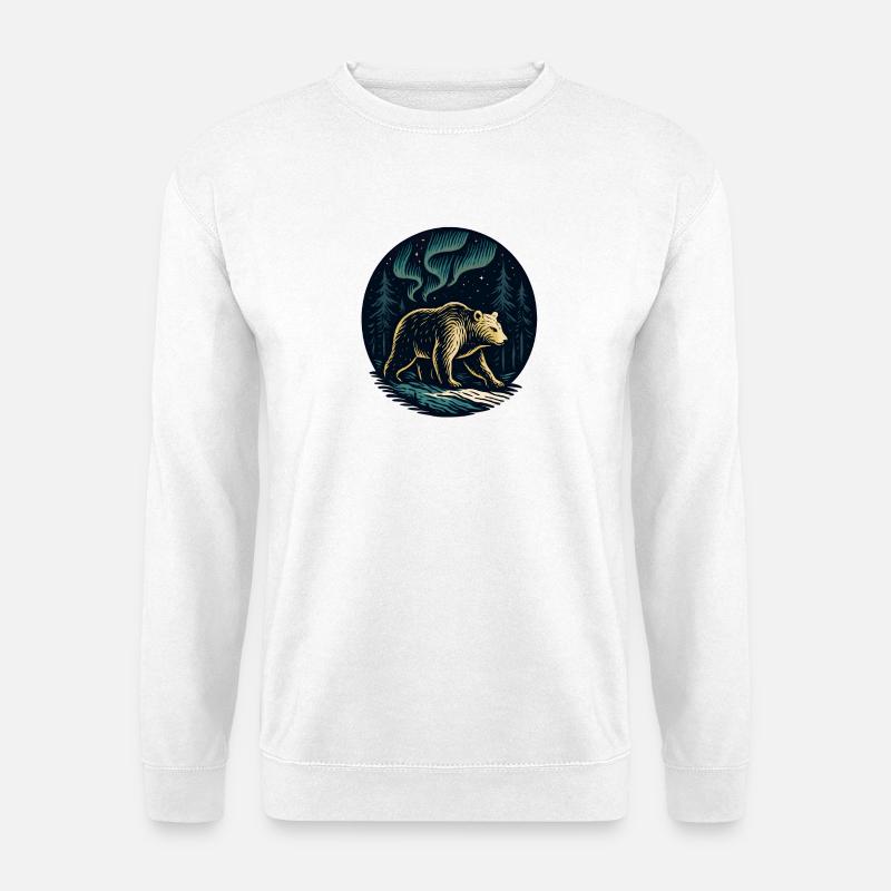 Nordlichtbär im Nachtwald - Unisex Pullover - Weiß