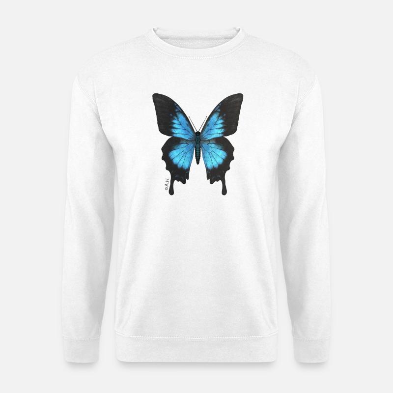 Blauer Schmetterling Neonflügel - Unisex Pullover - Weiß