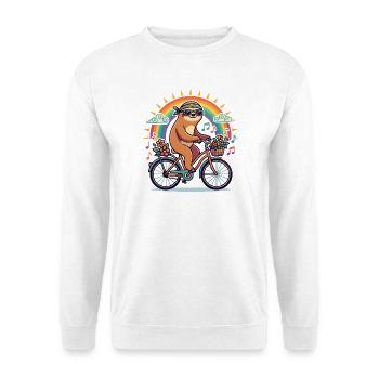 Flower Power Sloth on Bicycle Rainbow Sun - Unisex Sweatshirt - white - Front