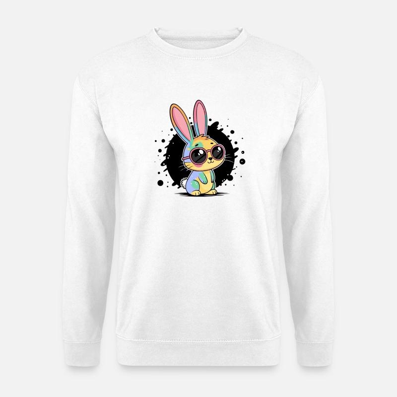 Regenbogenhasen-Pastellbrille - Unisex Pullover - Weiß