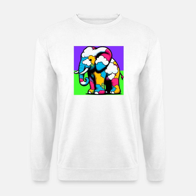 Elefant mit Wolke und Wolken - Unisex Pullover - Weiß