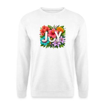 Tropische JOY – Florale Sommer-Hibiskustypografie - Unisex Pullover - Weiß - Vorne