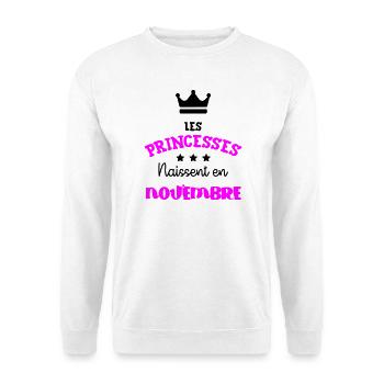 Princesse née Novembre Beau Cadeau Anniversaire - Sweat-shirt Unisexe - blanc - Devant