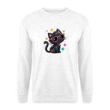 Schwarzes Katzenkonfetti und rosa Brille - Unisex Pullover - Weiß - Vorne