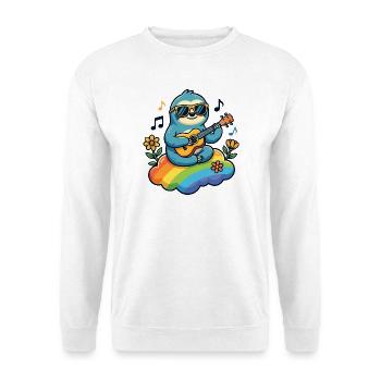 Sloth with guitar on rainbow cloud hippie - Unisex Sweatshirt - white - Front