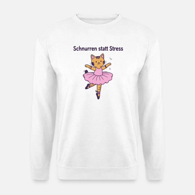 Schnurren statt Stress – Ballettkatze - Unisex Pullover - Weiß