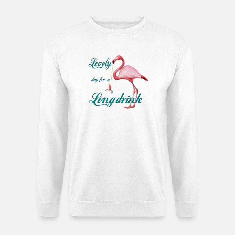 Flamingo with Long Drink Retro - Unisex Sweatshirt - white