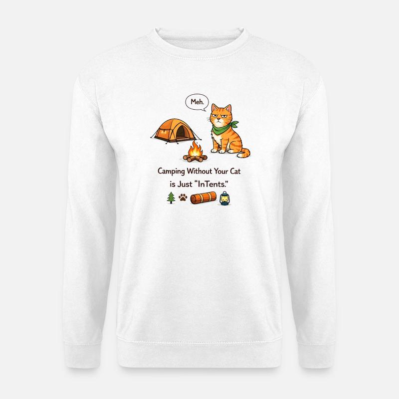 Zeltgebundenes Katzenlagerfeuer-Meme - Unisex Pullover - Weiß