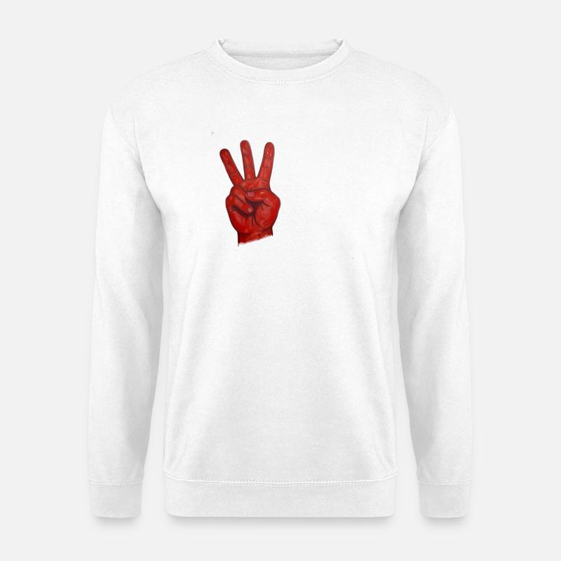 Rote Friedenshand Zwei-Stempel - Unisex Pullover - Weiß